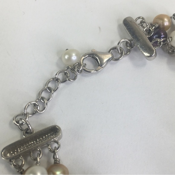 Authentic Pearl bracelet 925 silver triple strand 7.5"-8.5" Multi color - Picture 2 of 6